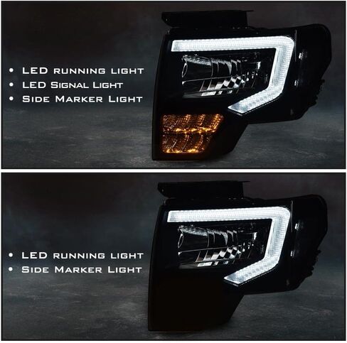 PIT66 LED DRL Headlights Assembly Front Headlamp Assembly Driver & Passenger Side Compatible with Ford F150 2009-2014 Headlamps，Smoky lens Black Housing White Reflector FO2503289 DL3Z13008EC in Saudi Arabia
