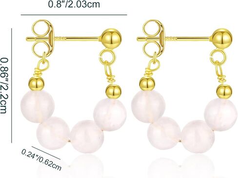 Natural Rose Quartz Beaded Hoop Earrings for Women Pink Stone Earrings Handmade Jewelry Gift for Women Girls（925 sterling silver gold plated) (Strawberry crystals) in Saudi Arabia