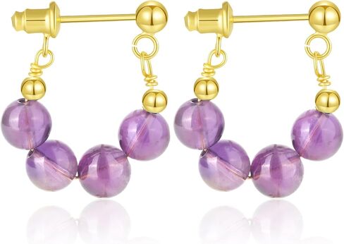 Natural Rose Quartz Beaded Hoop Earrings for Women Pink Stone Earrings Handmade Jewelry Gift for Women Girls（925 sterling silver gold plated) (Strawberry crystals) in Saudi Arabia