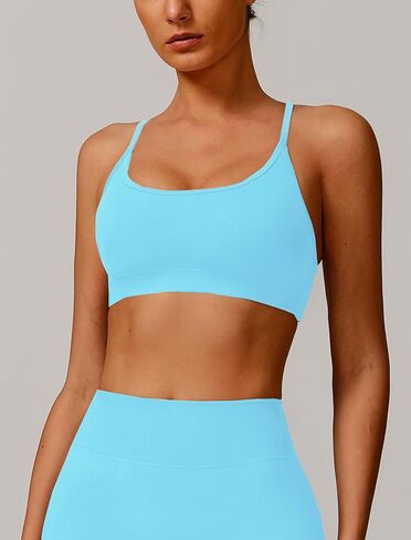 Womens Criss Cross Sports Bras Padded Low Impact Workout Gym Yoga Bra Running Crop Tank Tops with Removable Cups in Kuwait