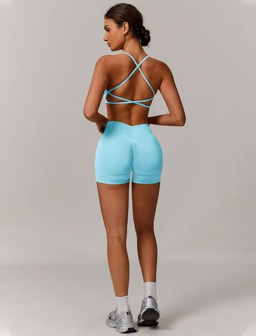 Womens Criss Cross Sports Bras Padded Low Impact Workout Gym Yoga Bra Running Crop Tank Tops with Removable Cups in Kuwait