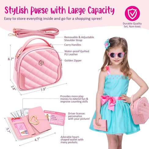 Little Girl Purse with Pretend Makeup for Toddlers, 49PCS Kids Play Purse Set - Princess Toy Accessories, Pretend Play Headset Wallet Phones Sunglasses Keys Credit Cards Birthday Gift for Girls Age 3+ in Saudi Arabia