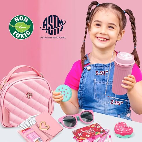 Little Girl Purse with Pretend Makeup for Toddlers, 49PCS Kids Play Purse Set - Princess Toy Accessories, Pretend Play Headset Wallet Phones Sunglasses Keys Credit Cards Birthday Gift for Girls Age 3+ in Saudi Arabia
