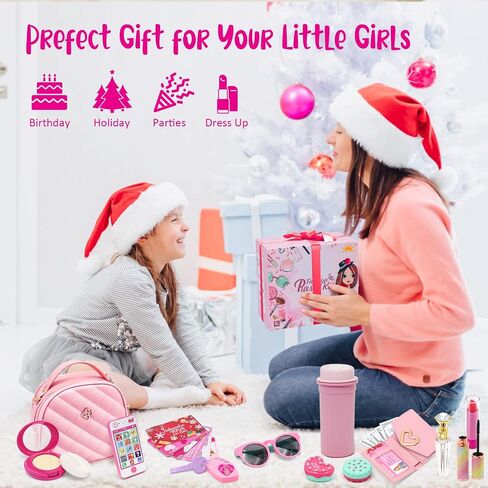 Little Girl Purse with Pretend Makeup for Toddlers, 49PCS Kids Play Purse Set - Princess Toy Accessories, Pretend Play Headset Wallet Phones Sunglasses Keys Credit Cards Birthday Gift for Girls Age 3+ in Saudi Arabia