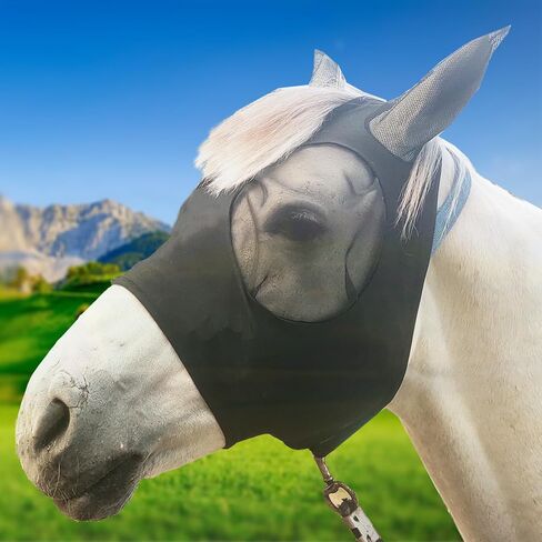 Ride Horse Fly Mask with Ear Protection, Large Eye Space with 3D Cut Design, Soft on Skin with Slivery(Gray) M for Horse-Adult in Saudi Arabia
