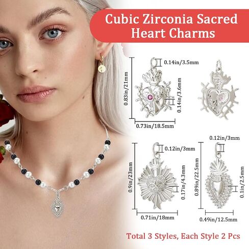 Beebeecraft 1 Box 6pcs 3 Styles 18K Gold Plated Cubic Zirconia Sacred Heart Charms Love Shape Pendants Charm with Jump Rings for Jewelry Necklace Bracelet Making in Kuwait