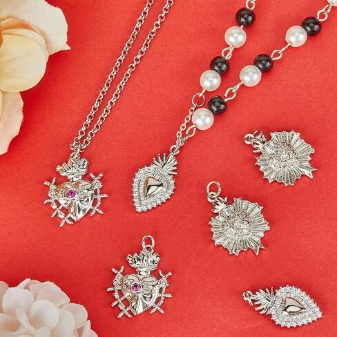 Beebeecraft 1 Box 6pcs 3 Styles 18K Gold Plated Cubic Zirconia Sacred Heart Charms Love Shape Pendants Charm with Jump Rings for Jewelry Necklace Bracelet Making in Kuwait