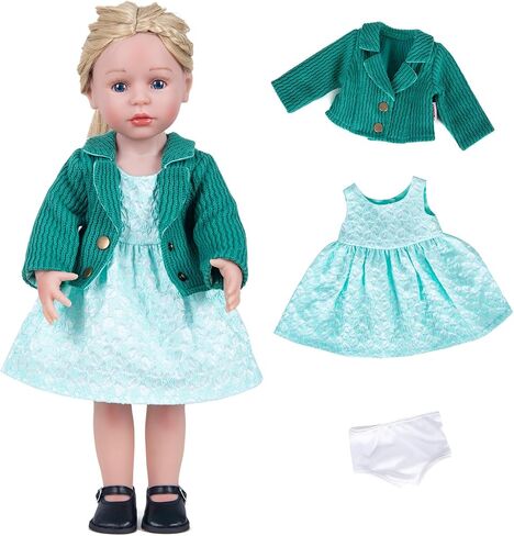 Doll Clothes Accessories 3 Pcs Set, Pink Knitted Jacket Coat & Flower Skirt Dress & White Underwear, Fashionable Dress Set for 18" Girl Dolls (Doll & Shoes Not Included) in Kuwait