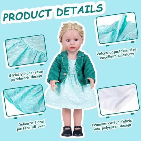 Doll Clothes Accessories 3 Pcs Set, Pink Knitted Jacket Coat & Flower Skirt Dress & White Underwear, Fashionable Dress Set for 18" Girl Dolls (Doll & Shoes Not Included) in Kuwait