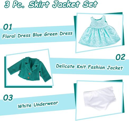 Doll Clothes Accessories 3 Pcs Set, Pink Knitted Jacket Coat & Flower Skirt Dress & White Underwear, Fashionable Dress Set for 18" Girl Dolls (Doll & Shoes Not Included) in Kuwait