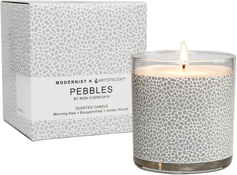 Pebbles Art-Inspired Scented Candle | 9oz Soy Coconut Wax Blend | 55-Hour Burn | Premium Morning Dew & Bougainvillea Scent | Signature Artistic Glass Vessel | Unique Gift | Made in The USA in Saudi Arabia