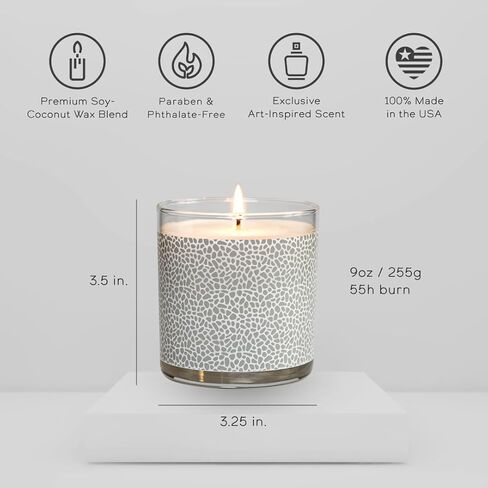 Pebbles Art-Inspired Scented Candle | 9oz Soy Coconut Wax Blend | 55-Hour Burn | Premium Morning Dew & Bougainvillea Scent | Signature Artistic Glass Vessel | Unique Gift | Made in The USA in Saudi Arabia