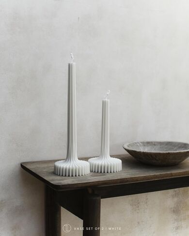 LAWA Set of 2 Vase Candle - Beautiful Handmade Pillar Unscented Soy Wax Elegant Aesthetic Candle Housewarming Gift Home Room Shelf Decor Idea White in Saudi Arabia