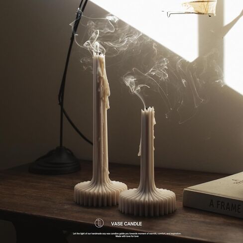 LAWA Set of 2 Vase Candle - Beautiful Handmade Pillar Unscented Soy Wax Elegant Aesthetic Candle Housewarming Gift Home Room Shelf Decor Idea White in Saudi Arabia