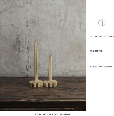 LAWA Set of 2 Vase Candle - Beautiful Handmade Pillar Unscented Soy Wax Elegant Aesthetic Candle Housewarming Gift Home Room Shelf Decor Idea White in Saudi Arabia