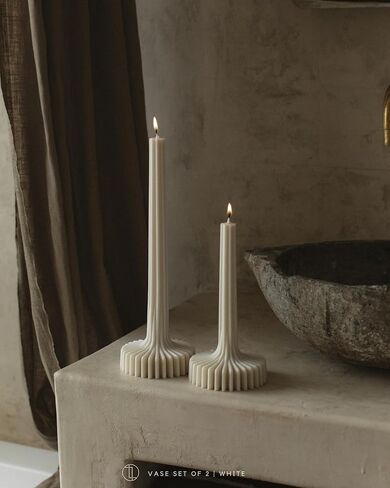 LAWA Set of 2 Vase Candle - Beautiful Handmade Pillar Unscented Soy Wax Elegant Aesthetic Candle Housewarming Gift Home Room Shelf Decor Idea White in Saudi Arabia