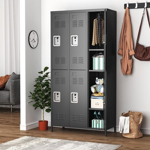 Small Metal Locker,Lockable Storage Cabinet for Kids & Employees Secure Storage Organizer for Toys, Tools & Essentials (Black) in Kuwait