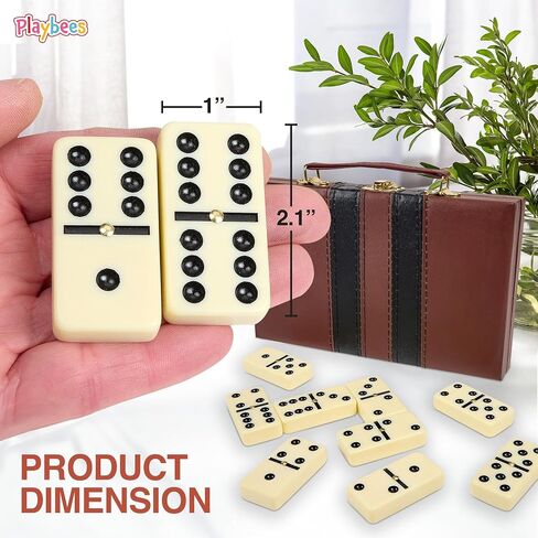 Jumbo Double Six Dominoes Set - 28 Black Classic Tiles in Faux Leather Case - Fun Educational Toy for Kids, Boys, Girls, Classroom Kit, Classic Game Night Party Favors Set, Travel-Friendly in Kuwait