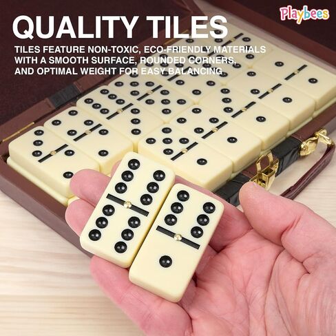 Jumbo Double Six Dominoes Set - 28 Black Classic Tiles in Faux Leather Case - Fun Educational Toy for Kids, Boys, Girls, Classroom Kit, Classic Game Night Party Favors Set, Travel-Friendly in Kuwait