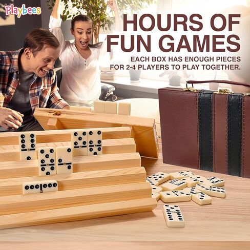 Jumbo Double Six Dominoes Set - 28 Black Classic Tiles in Faux Leather Case - Fun Educational Toy for Kids, Boys, Girls, Classroom Kit, Classic Game Night Party Favors Set, Travel-Friendly in Kuwait