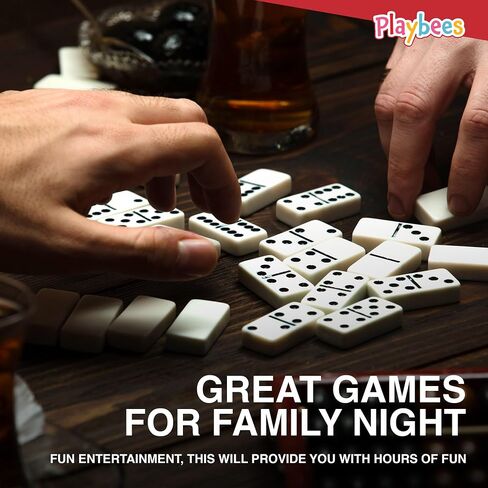 Jumbo Double Six Dominoes Set - 28 Black Classic Tiles in Faux Leather Case - Fun Educational Toy for Kids, Boys, Girls, Classroom Kit, Classic Game Night Party Favors Set, Travel-Friendly in Kuwait
