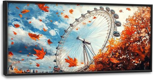 Olivine Large Wall Art ، London Eye Pictures Wall Decor ، Autumn London Canvas Prints ، عمل فني مؤطر لغرفة غرفة نوم الحمام ديكور المنزل 60 "× 30" in Saudi Arabia