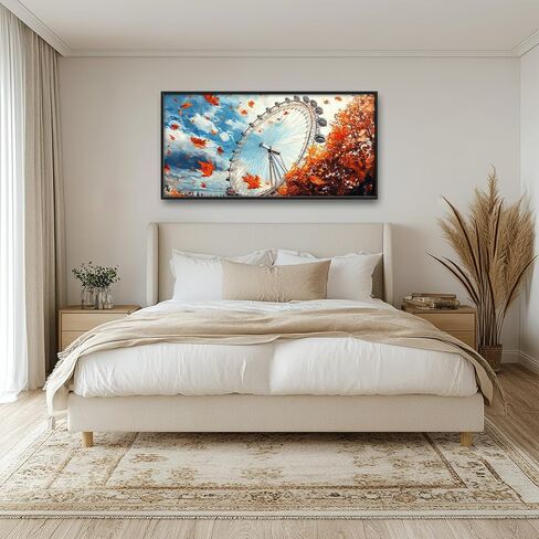 Olivine Large Wall Art ، London Eye Pictures Wall Decor ، Autumn London Canvas Prints ، عمل فني مؤطر لغرفة غرفة نوم الحمام ديكور المنزل 60 "× 30" in Saudi Arabia