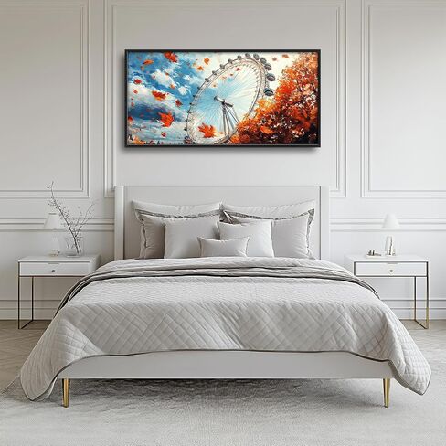 Olivine Large Wall Art ، London Eye Pictures Wall Decor ، Autumn London Canvas Prints ، عمل فني مؤطر لغرفة غرفة نوم الحمام ديكور المنزل 60 "× 30" in Saudi Arabia
