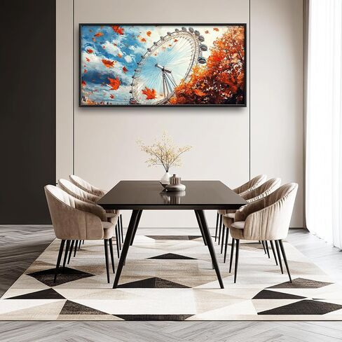 Olivine Large Wall Art ، London Eye Pictures Wall Decor ، Autumn London Canvas Prints ، عمل فني مؤطر لغرفة غرفة نوم الحمام ديكور المنزل 60 "× 30" in Saudi Arabia