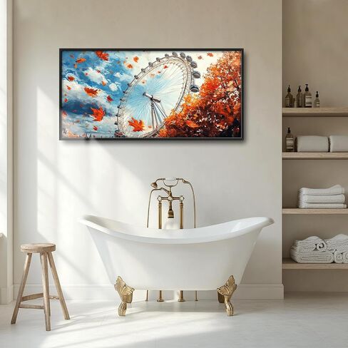 Olivine Large Wall Art ، London Eye Pictures Wall Decor ، Autumn London Canvas Prints ، عمل فني مؤطر لغرفة غرفة نوم الحمام ديكور المنزل 60 "× 30" in Saudi Arabia