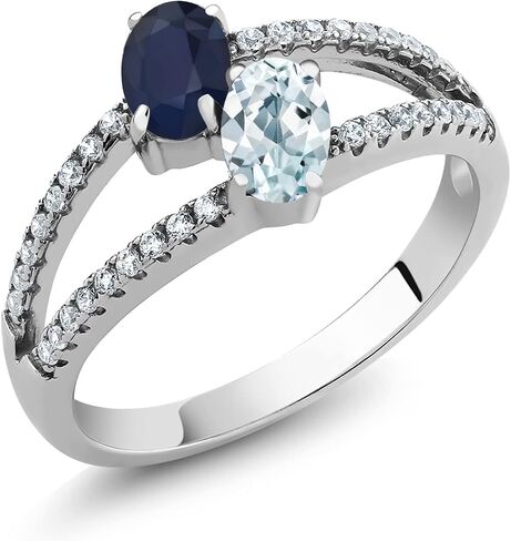 GEM Stone King 925 Sterling Silver Blue الياقوت والسماء الزرقاء الأزمنة 2 حلقة الحجر للنساء (1.39 CTTW ، أحجار الأحجار الكريمة ، متوفر في الحجم 5 ، 6 ، 7 ، 8 ، 9) in Saudi Arabia