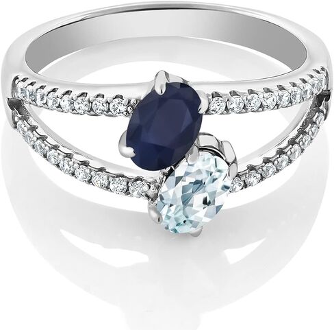 GEM Stone King 925 Sterling Silver Blue الياقوت والسماء الزرقاء الأزمنة 2 حلقة الحجر للنساء (1.39 CTTW ، أحجار الأحجار الكريمة ، متوفر في الحجم 5 ، 6 ، 7 ، 8 ، 9) in Saudi Arabia