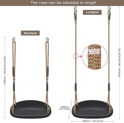 2 Pack 500LB Capacity Heavy Duty Swing Seat with Wider Swing Board & Height Adjustable Rope from 50 to 80 inch Swings Set Swings for Playground Backyard Patio Garden Black in Kuwait