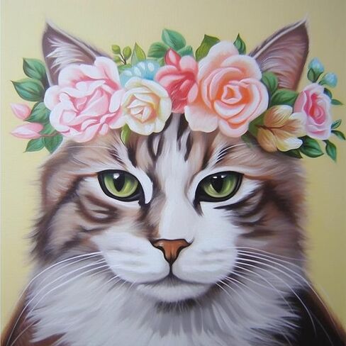 VAIIEYO 5D DIY Diamond Art Kits for Adults Cat, Diamond Painting Animal, Paint by Numbers Full Drill Round Rhinestone Craft Canvas for Home Wall Decor Gift 12x16 inch-38 in Kuwait