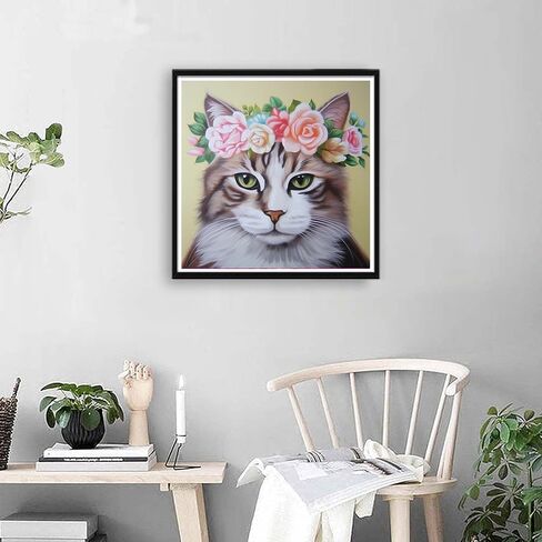 VAIIEYO 5D DIY Diamond Art Kits for Adults Cat, Diamond Painting Animal, Paint by Numbers Full Drill Round Rhinestone Craft Canvas for Home Wall Decor Gift 12x16 inch-38 in Kuwait