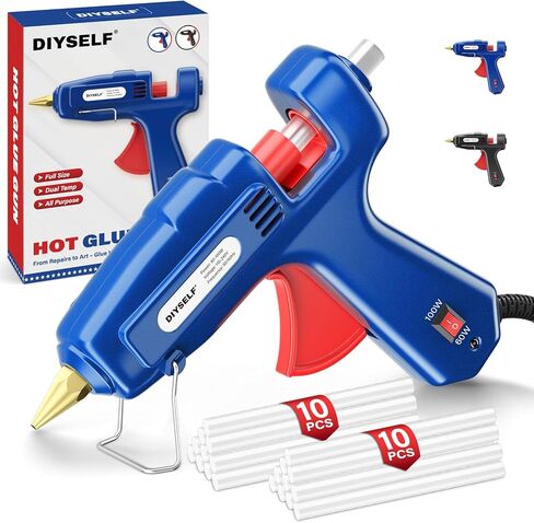 DIYSELF Hot Glue Gun, Full Size, 1 PCS Glue Gun with 20 Glue Sticks, Glue Gun and Sticks Set, Hot Glue Gun Kit for Crafts, Fabric, Woodworking, Craft Glue Guns, Heavy Duty Glue Gun, 60/100W(Black） in Kuwait