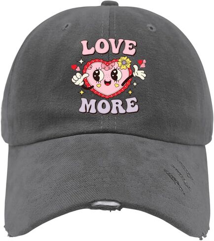 Love More Valentines Day Hat for Mens Washed Distressed Baseball Caps Cool Washed Hiking Hat Breathable Dark Grey in Saudi Arabia