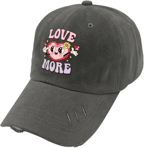 Love More Valentines Day Hat for Mens Washed Distressed Baseball Caps Cool Washed Hiking Hat Breathable Dark Grey in Saudi Arabia