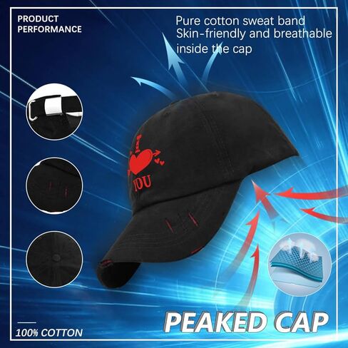 I Love You Valentines Day Hat for Men Washed Distressed Baseball Caps Fashion Washed Hiking Hat Breathable in Saudi Arabia