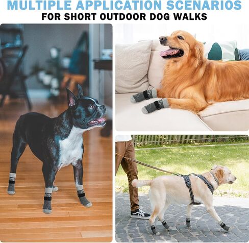 SCENEREAL Dog Socks to Prevent Licking Paws for Hot/Cold Pavement Anti Slip, Dog Shoes for Hardwood Floors, Dog Boots & Paw Protectors with Grippers for Small Medium Large Senior Dogs, Grey L in Kuwait