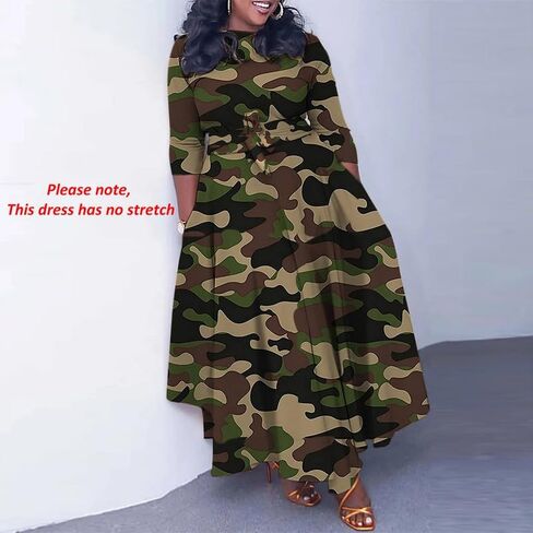 LROSEY Women's Casual Button Down Short Sleeve Maxi Dress African Floral Camo A Line Long Dresses with Belt in Kuwait
