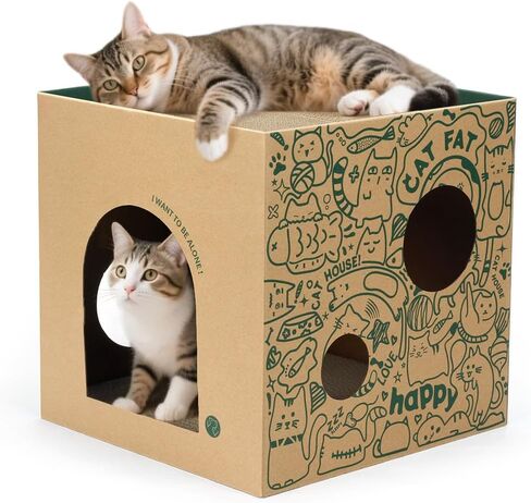 Washable Kraft Paper Cat Bed Recyclable Cat House with 2 Replaceable Scratching Pads Foldable Cardboard Scratching Bed in Saudi Arabia