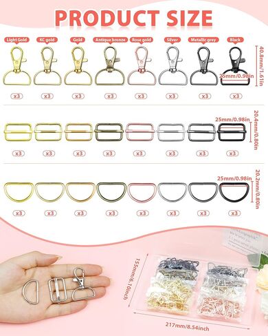 FIVEIZERO 120PCS Swivel Clasp Hooks Kit,Includes 8 Colors Metal Swivel Snap Hooks,Slide Buckles and D Rings,Keychain Clasps Purse Hardware for Bag Making,DIY Crafts,Wallet and Accessories(25mm) in Saudi Arabia