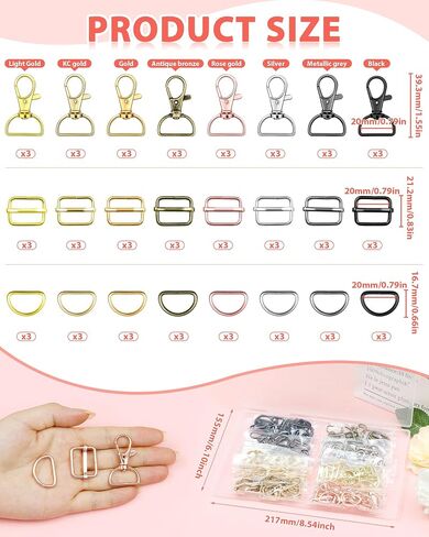FIVEIZERO 120PCS Swivel Clasp Hooks Kit,Includes 8 Colors Metal Swivel Snap Hooks,Slide Buckles and D Rings,Keychain Clasps Purse Hardware for Bag Making,DIY Crafts,Wallet and Accessories(25mm) in Saudi Arabia