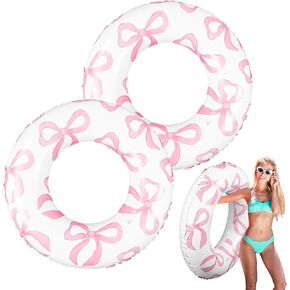 ShinyRelief 2 Pcs Pink Bow Inflatable Pool Float Bowknot Cherry Floaties Pool Tubes Inflation Swimming Ring Summer Outdoor Beach Water Floats Party Supplies Floaties in Saudi Arabia
