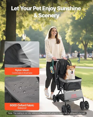 VEVOR Pet Stroller, 4 Wheels Dog Stroller with Brake, 35lbs Weight Capacity, Lightweight Foldable Portable Folding Carrier, Storage Basket and Cup Holder, for Dogs and Cats Travel, Black+Dark Grey in Saudi Arabia