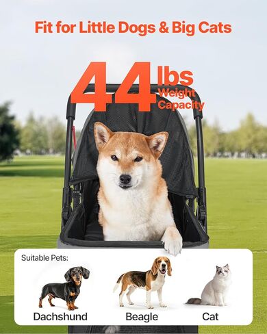 VEVOR Pet Stroller, 4 Wheels Dog Stroller with Brake, 35lbs Weight Capacity, Lightweight Foldable Portable Folding Carrier, Storage Basket and Cup Holder, for Dogs and Cats Travel, Black+Dark Grey in Saudi Arabia