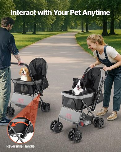 VEVOR Pet Stroller, 4 Wheels Dog Stroller with Brake, 35lbs Weight Capacity, Lightweight Foldable Portable Folding Carrier, Storage Basket and Cup Holder, for Dogs and Cats Travel, Black+Dark Grey in Saudi Arabia