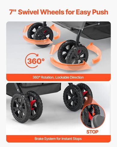 VEVOR Pet Stroller, 4 Wheels Dog Stroller with Brake, 35lbs Weight Capacity, Lightweight Foldable Portable Folding Carrier, Storage Basket and Cup Holder, for Dogs and Cats Travel, Black+Dark Grey in Saudi Arabia