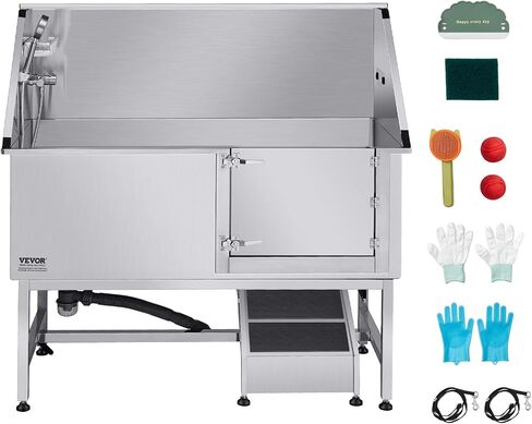 VEVOR Electric Lift Dog Washing Station, 50 inch Professional Stainless Steel Pet Grooming Tub w/PE Water Filter Board, Faucet & Showerhead Dog Bathtub Washing Sink for Multiple Pets (Left Door) in Saudi Arabia
